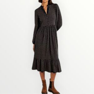 Boden Buttoned Jersey Midi Dress Puff Sleeve Tiered Patterned Flowy Size 10P